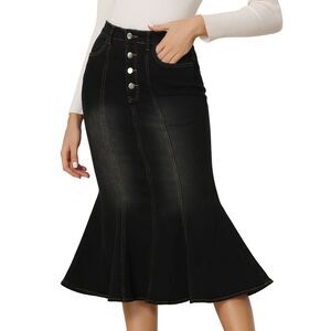 Fishtail Denim Skirt Slim Fit Midi Skirts Black
